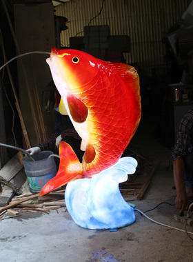 雕塑户外摆件玻璃钢发光鲤鱼喷水