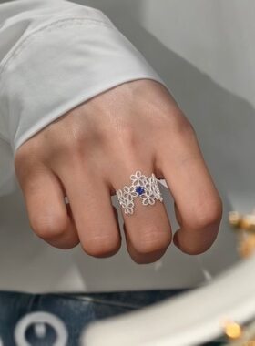 925银镂空花朵开口戒指复古显白