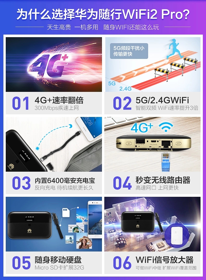 华为e5885移动随身wifi2Pro车载4g无线上网卡插卡路由器联通电信三网通充电宝便携式随行热点 无线 移动wifi - 图0