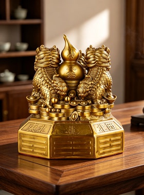 铜麒麟葫芦摆件三神兽麒麟三火麒麟三合调和铜葫芦吉祥摆件工艺品
