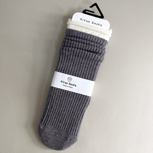 XiYan禧颜秋冬新款百搭细条加厚羊绒堆堆袜韩版学院风简约高筒女 - 图0