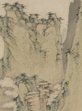 仇英山水画云溪仙馆图字画竖版挂画办公室书房客厅装饰画国画卷轴