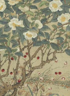 刘松年花阴玉兔图客厅卧室挂画新中式国画装饰画非手绘花鸟画卷轴