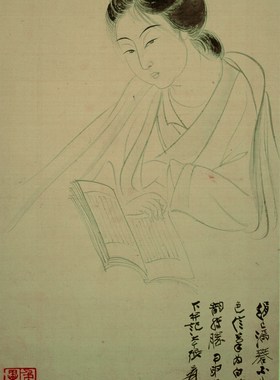 国画人物画装饰画挂画高清字画卧室客厅张大千 白描仕女图赠装裱