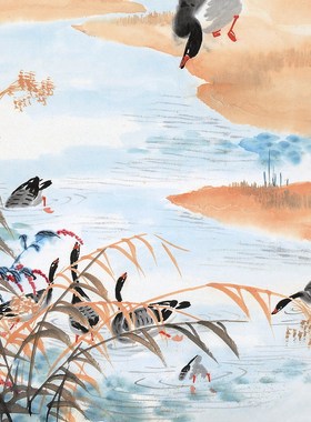 国画花鸟画真迹字画客厅九鲤鱼图书画作品仿吴青霞平沙落雁赠装裱