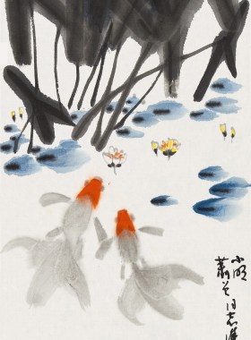 装饰画国画字画真迹客厅书画书法花鸟挂画卧室仿吴作人金鱼赠装裱