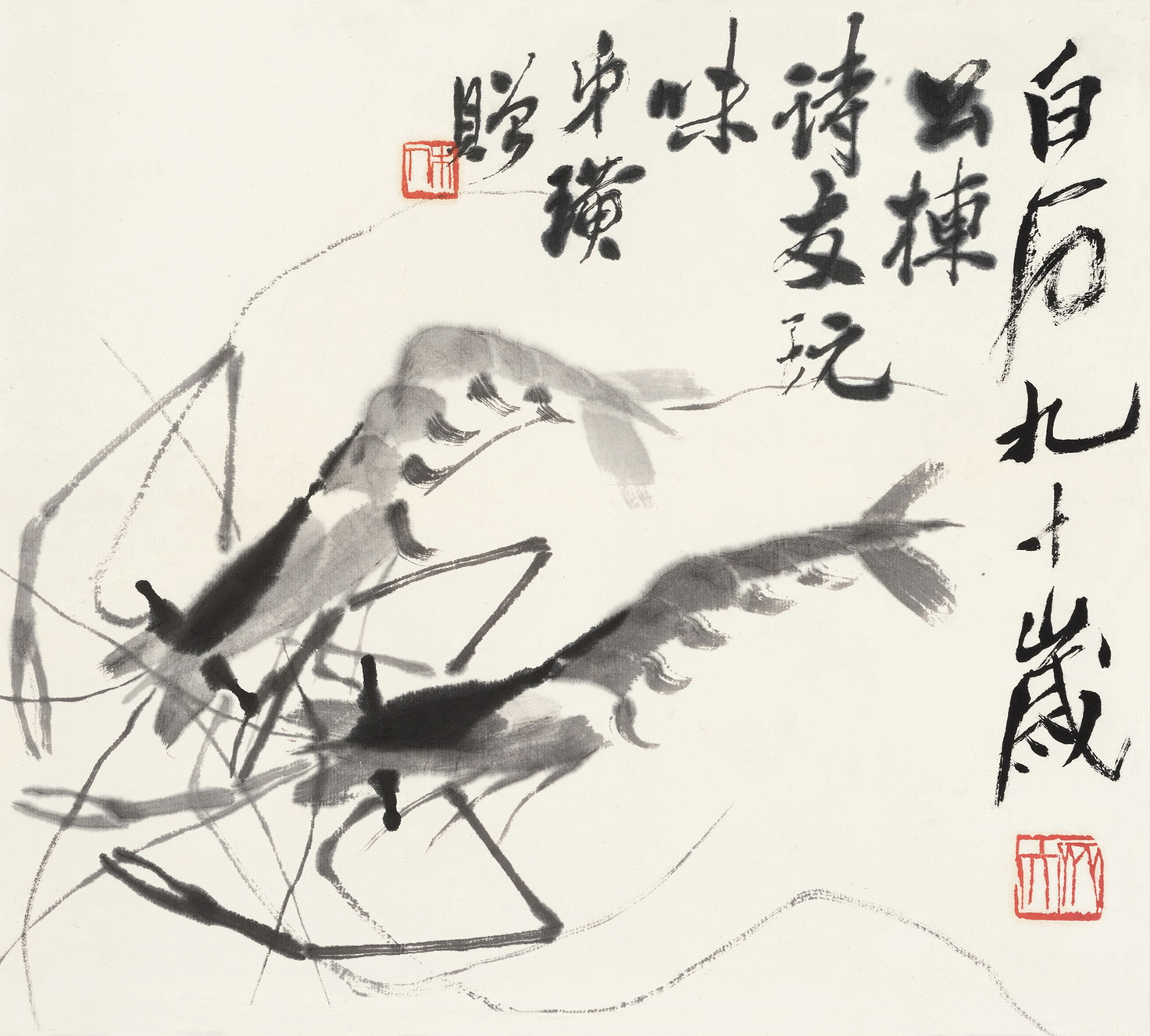 禅意装饰画国画字画客厅新中式书法花鸟挂画卧室齐白石对虾赠装裱 - 图1