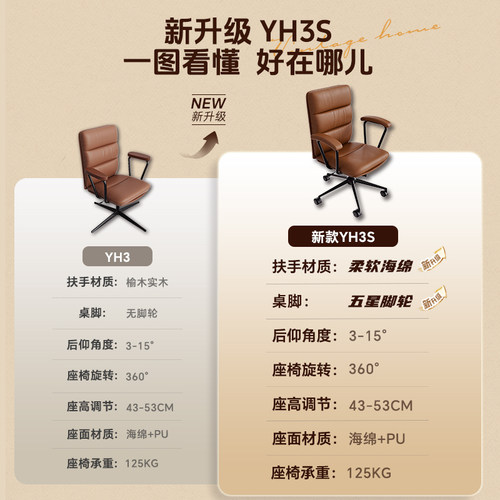 乐歌YH3S卧室椅子书房舒适盘腿电脑椅简约梳妆化妆书桌椅休闲转椅 - 图0