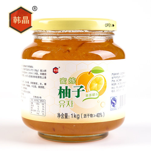 韩晶蜂蜜柚子果茶1kg*1瓶冲饮品水果罐头 - 图2