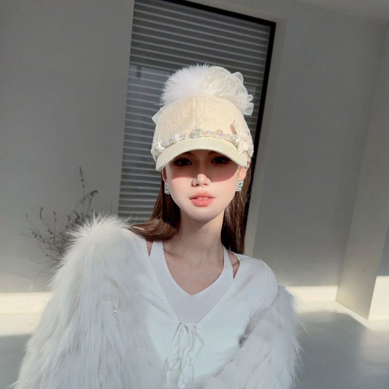 NIUYANG 原创高档羊羔绒蝴蝶系列珠钻棒球帽狐狸毛蕾丝花球鸭舌帽,淘宝优惠券,粉丝福利购,淘宝优惠卷