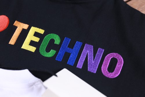 TECHNO彩虹后背刺绣男女 情侣款短袖T恤 os宽松版型 52GP鬼牌 - 图2