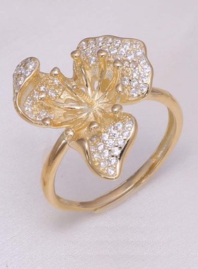 s925纯银精工豪华花朵戒指托