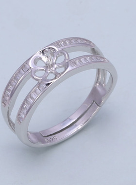 s925纯银韩版t方锆双层戒指托