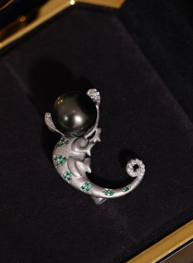 s925纯银麻纱工艺蜥蜴胸花配件