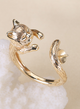 拉丝工艺小猫调节珍珠diy配件