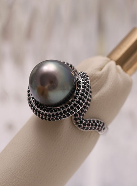 s925纯银奢华大气黑锆蛇戒配件