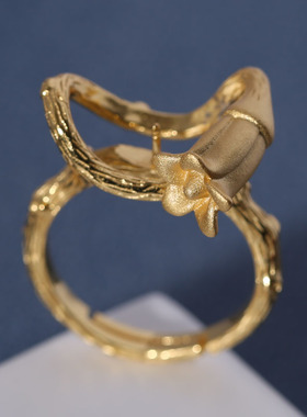 s925纯银简约大气麻纱花蕊戒指托