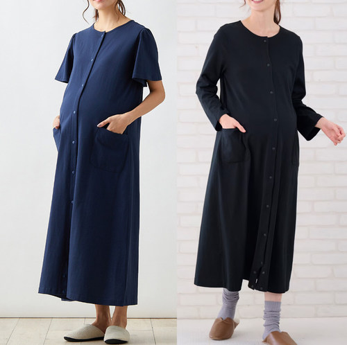 识货入出口日本强货孕妇睡衣家居哺乳袍家居裙产妇哺乳睡裙月子服 - 图0
