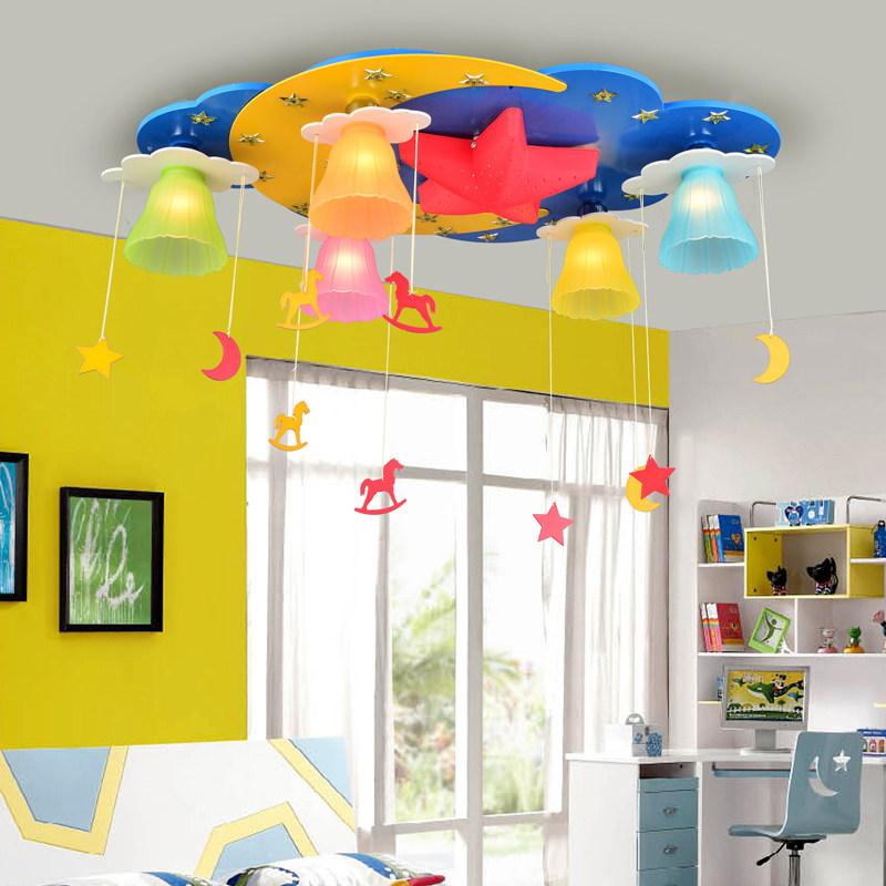 全光谱LED吸顶灯星月粉色卡通灯女孩卧室灯儿童房灯男孩儿童灯具_虎窝淘
