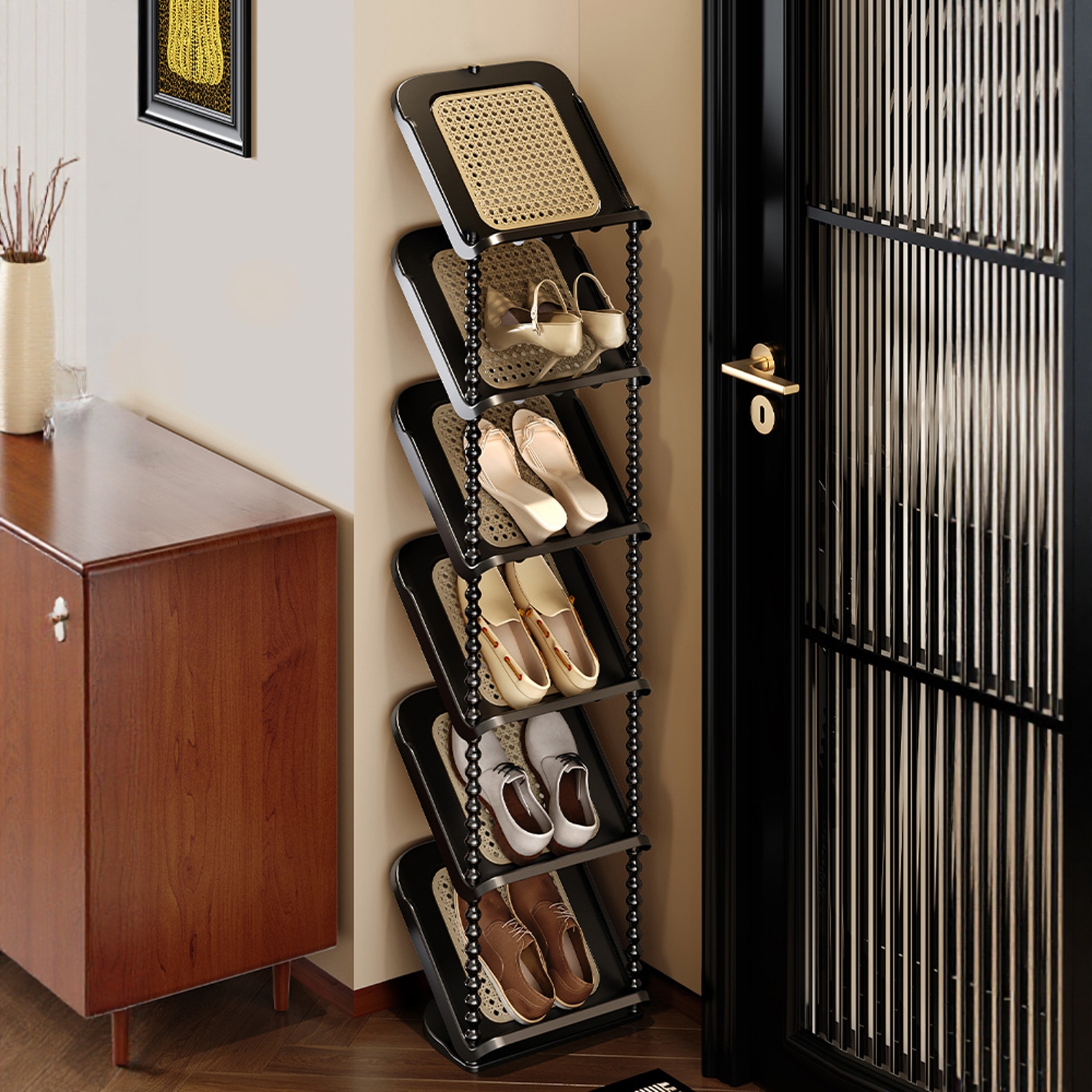 鞋架子多层家门口2025新款中古风入户小窄省空间折叠收纳鞋柜神器