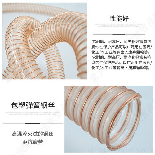 进口透明聚氨酯PU原料镀铜螺旋钢丝加强通风吸尘伸缩工业软管热卖 - 图2