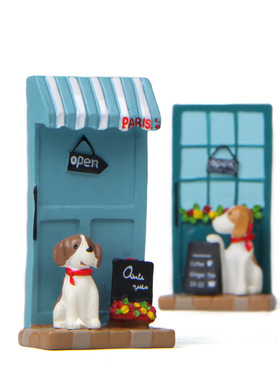 创意小狗广告牌小花商店园艺多肉小清新花插插件道具造景公仔