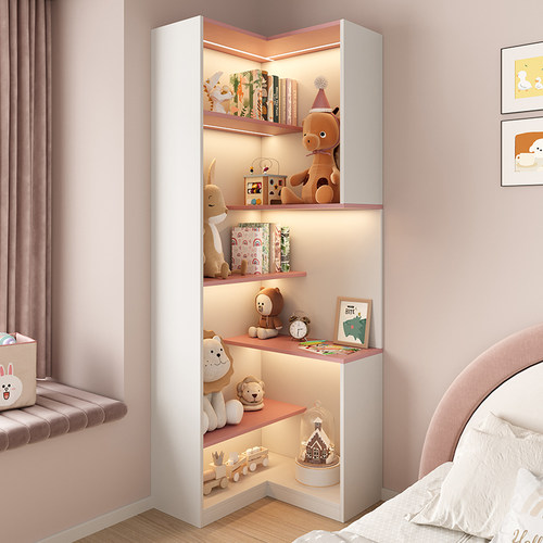 儿童房公主风床头柜家用卧室一体转角书柜ENF级落地置物书架定制 - 图2