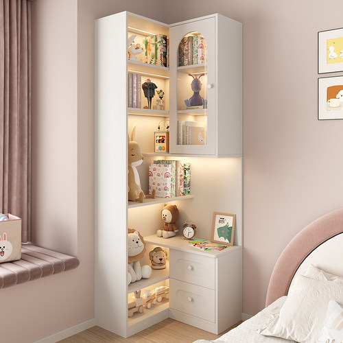 儿童房公主风床头柜家用卧室一体转角书柜ENF级落地置物书架定制 - 图3