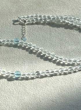 天然水晶多宝项链女款 白水晶海蓝宝多宝水晶锁骨链