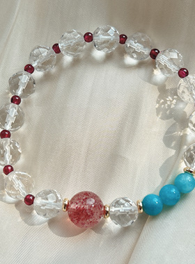 天然白水晶刻面多宝手链女款单圈手串时尚百搭饰品礼物