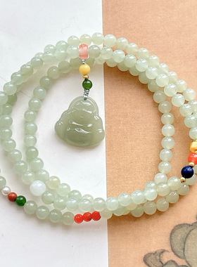 天然和田玉晴水多宝三圈手链 和田玉佛公手链配饰男女款手饰品