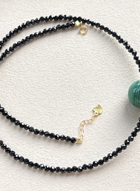 天然黑尖晶石搭配孔雀石项链女款锁骨链简约百搭饰品礼物