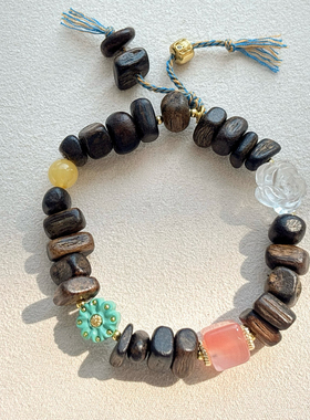 天然沉香木 白水晶多宝手串DIY小众设计白水晶手链