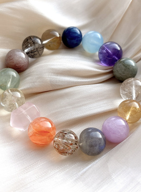 天然水晶多宝手串女款时尚百搭紫水晶黄水晶多宝手链