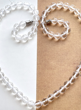 天然白水晶刻面项链女款时尚百搭 硬切角串珠水晶项链