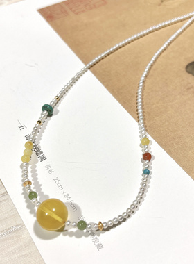 天然淡水珍珠项链女款时尚百搭蜜蜡牡丹花颈链送女友闺蜜礼物