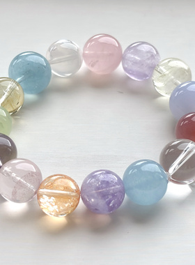 天然白水晶多宝手链女款时尚百搭多巴胺色串珠水晶手串