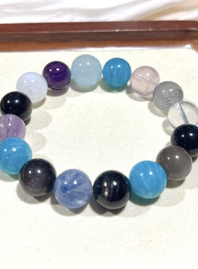 天然水晶多宝手链海蓝宝 刘菲菲同款 白水晶原创设计手链