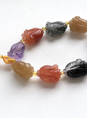 天然水晶多宝白菜手串女款手链紫水晶绿幽灵 兔毛多宝手链