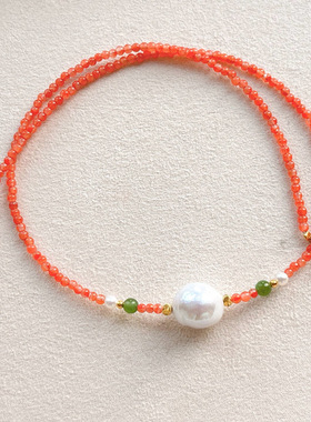 天然南红玛瑙珍珠巴洛克项链女款锁骨链简约百搭颈链