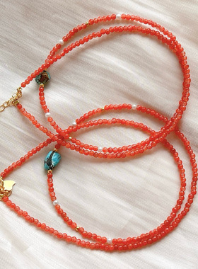 天然南红玛瑙原矿松石锁骨链手链女款时尚百搭南红项链 礼物