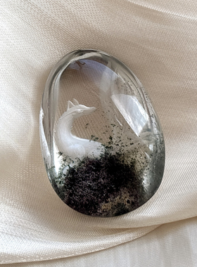 天然水晶花幽灵四季花幽灵项链 绿幽灵手工雕刻九尾狐狸男女挂件