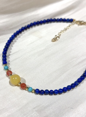 天然青金石项链女款单圈时尚百搭青金石饰品礼物送女友闺蜜