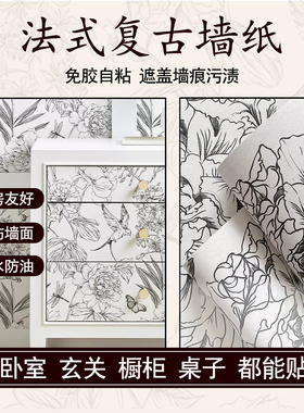 法式复古PVC自粘遮丑墙贴防潮防污美化装饰贴出租屋改造墙面贴纸