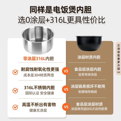 适用MIJIA米家小米C1/IH电饭煲316L不锈钢3L/4L/5L内胆MDFBD03ACM - 图0
