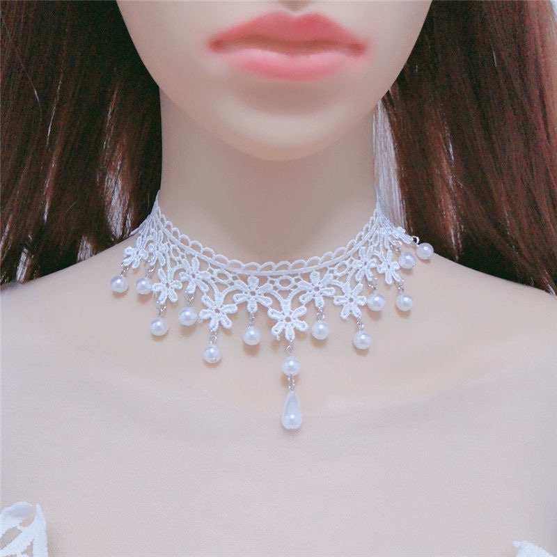 白色珍珠项链脖子饰品颈带锁骨链遮疤气质超仙低领配饰颈链颈饰女 - 图0