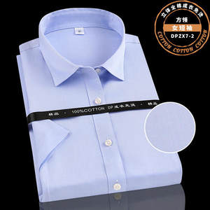 义深海短袖衬衣高档DP成衣免烫商务纯棉鲁泰面料衬衫方领女式女装