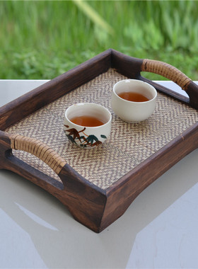 泰国草编托盘复古创意干泡客房用