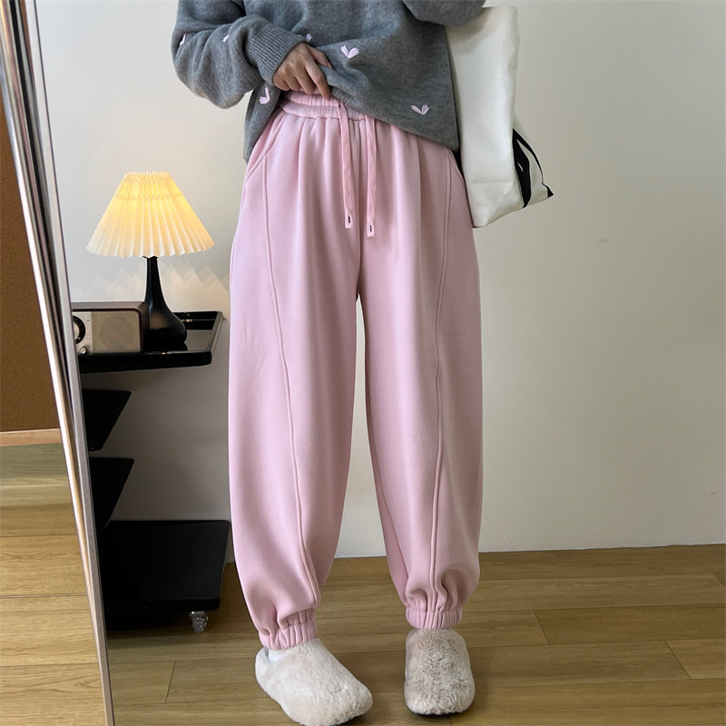 抽绳束脚哈伦裤子女冬季休闲慵懒松紧腰宽松百搭加绒加厚灯笼卫裤,淘宝优惠券,粉丝福利购,淘宝优惠卷