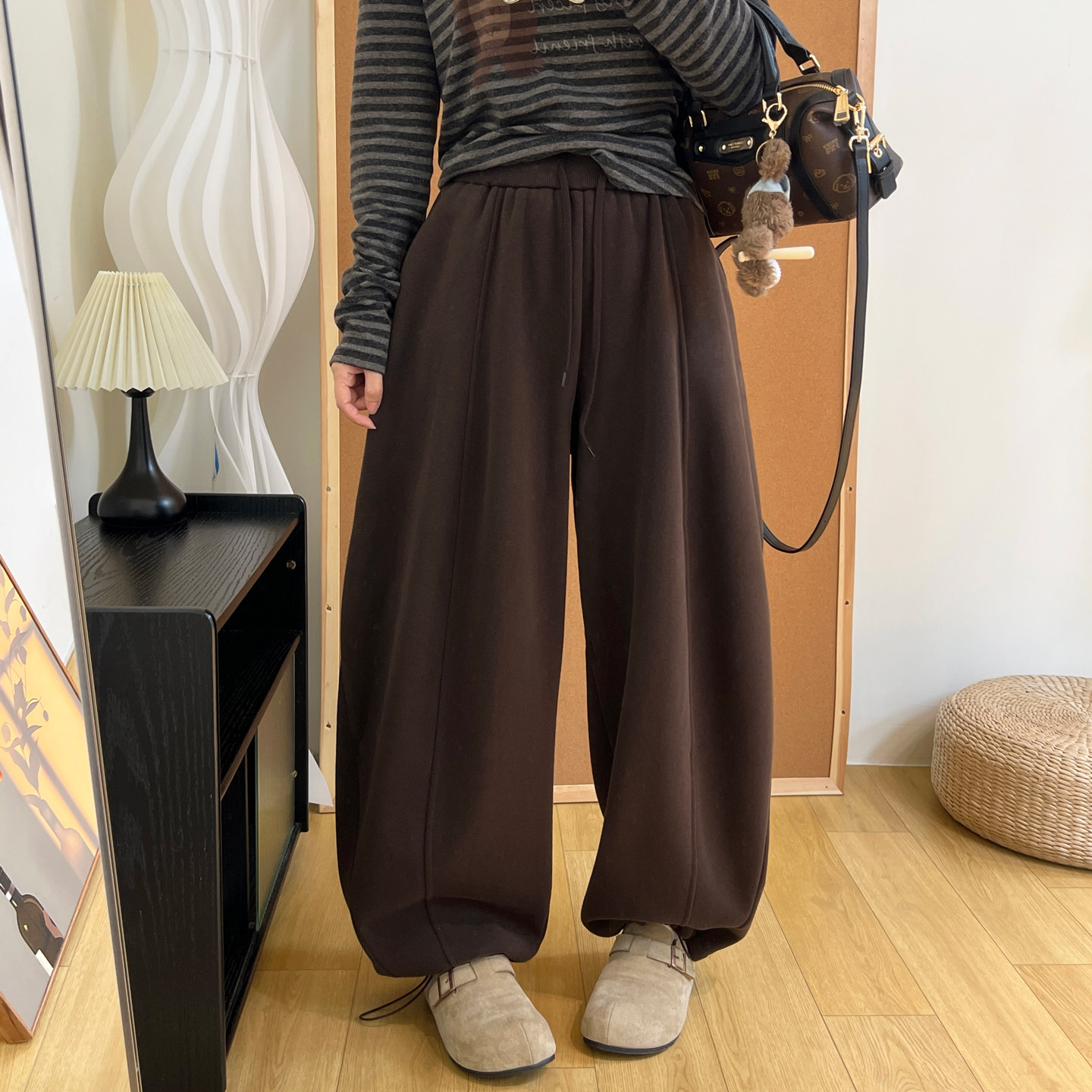 宽松大裤腿加绒气球裤子女冬季加厚保暖抽绳阔腿两穿束脚香蕉卫裤,淘宝优惠券,粉丝福利购,淘宝优惠卷